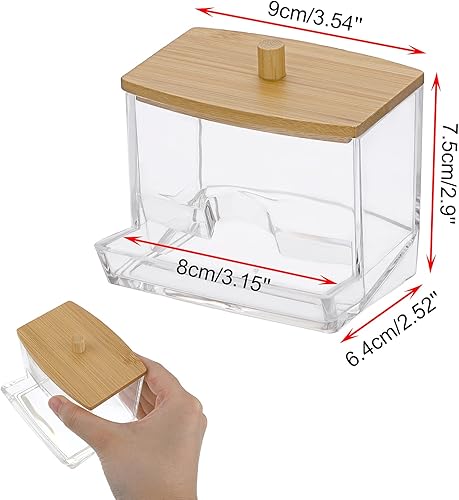 Miniatura 3 de BTSKY Soporte de clip de papel transparente con tapa de bambú, acrílico grueso, autodispensante, organizador de accesorios de oficina, soporte de