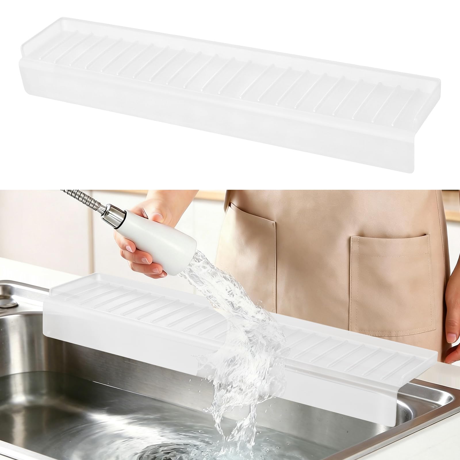 Sink Edge Protector with Suction Cup, 30" x 4", Silicone Sink Splash Guard for Kitchen & Bathroom, Protect Countertop from Scratches, Stains, for