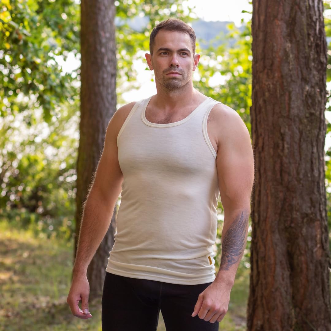 menique Camiseta de tirantes para hombre, ligera, transpirable, 100% merino.