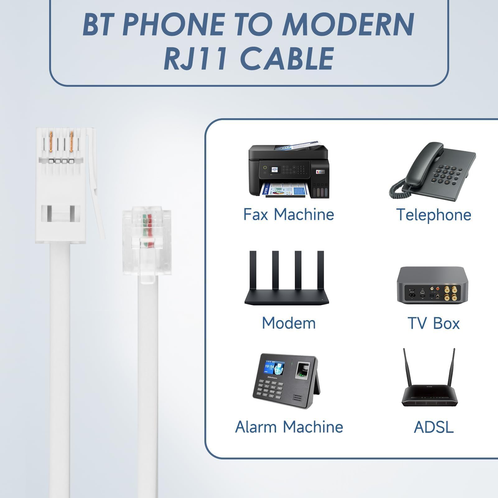 CAVO ADSL 20 metri Telefono Estensione Spina Internet ad Alta Velocità Telecom a Banda Larga Maschio a Maschio Router e Modem a RJ11 Presa Telefonica, Microfiltro, Filo di Rete Fissa (Nero