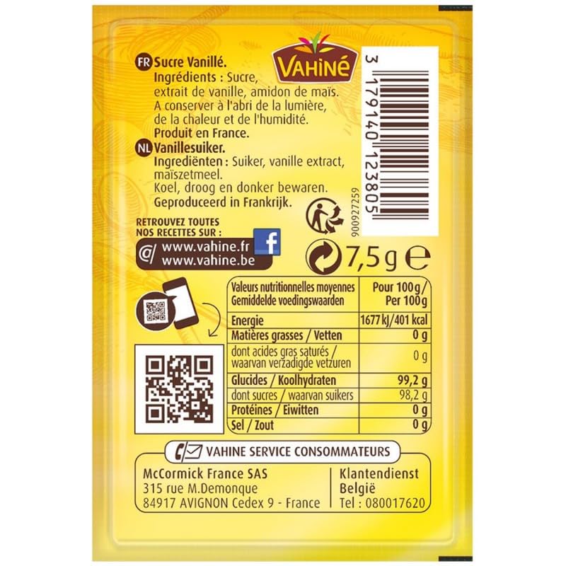 Sucre Vanillé VAHINÉ - La touche parfaite pour vos pâtisseries maison - 75g - Le Lot De 4