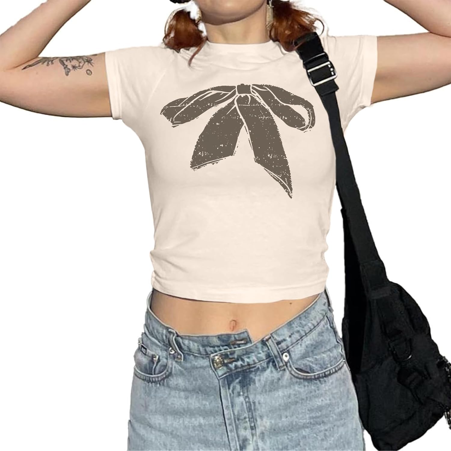 KIEKIECOO Vintage Graphic Baby Tee for Women Short Sleeve