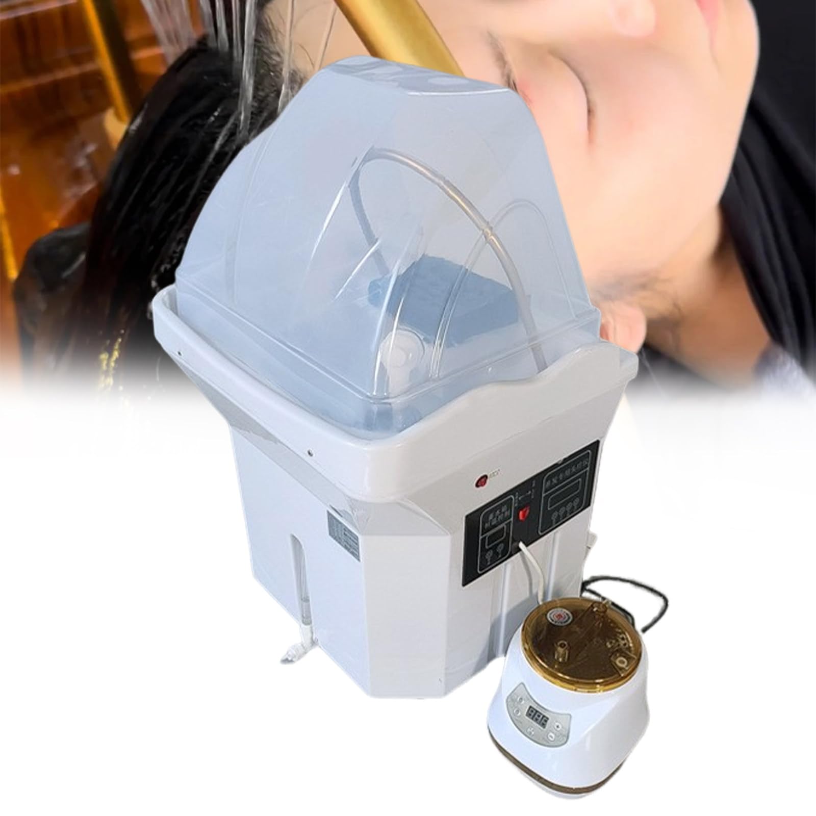Lavatesta Mobile Multifunzionale 60L, Apparecchio per Spa con Circulazione dell'acqua e Serbatoio Removibile, Terapia della Luce e Massaggio,White-Package2