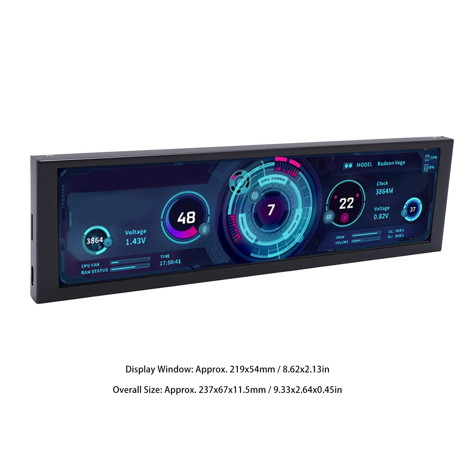 Tonysa 8.8 -calowy Monitor Pionowy, Aluminium Stopu USB C Ekran Wtórny, Automatyczne Odtwarzanie, rozdzielczość 1920 X 480, Wyświetlacz PH/Gniazda, Mocowanie VESA i Niskie Zużycie