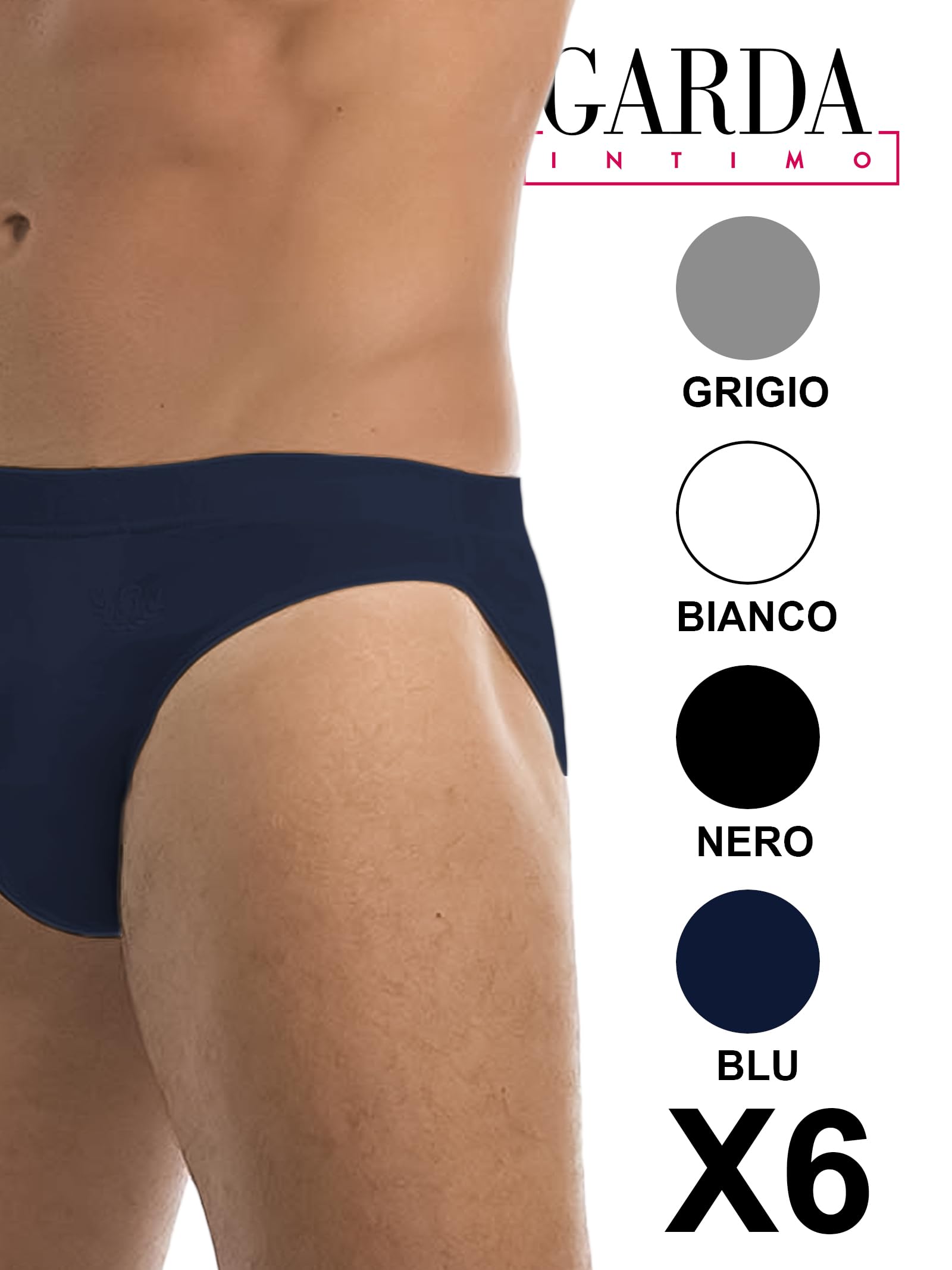 GARDA - 6 Slip Uomo 100% Cotone Filo di Scozia, Minislip, Slip Basso Elastico Ricoperto, con Ricamo Art. 0761
