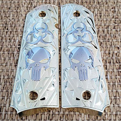 1911 Grips Gold Plated Full Size Punisher Ambi Safety Cut