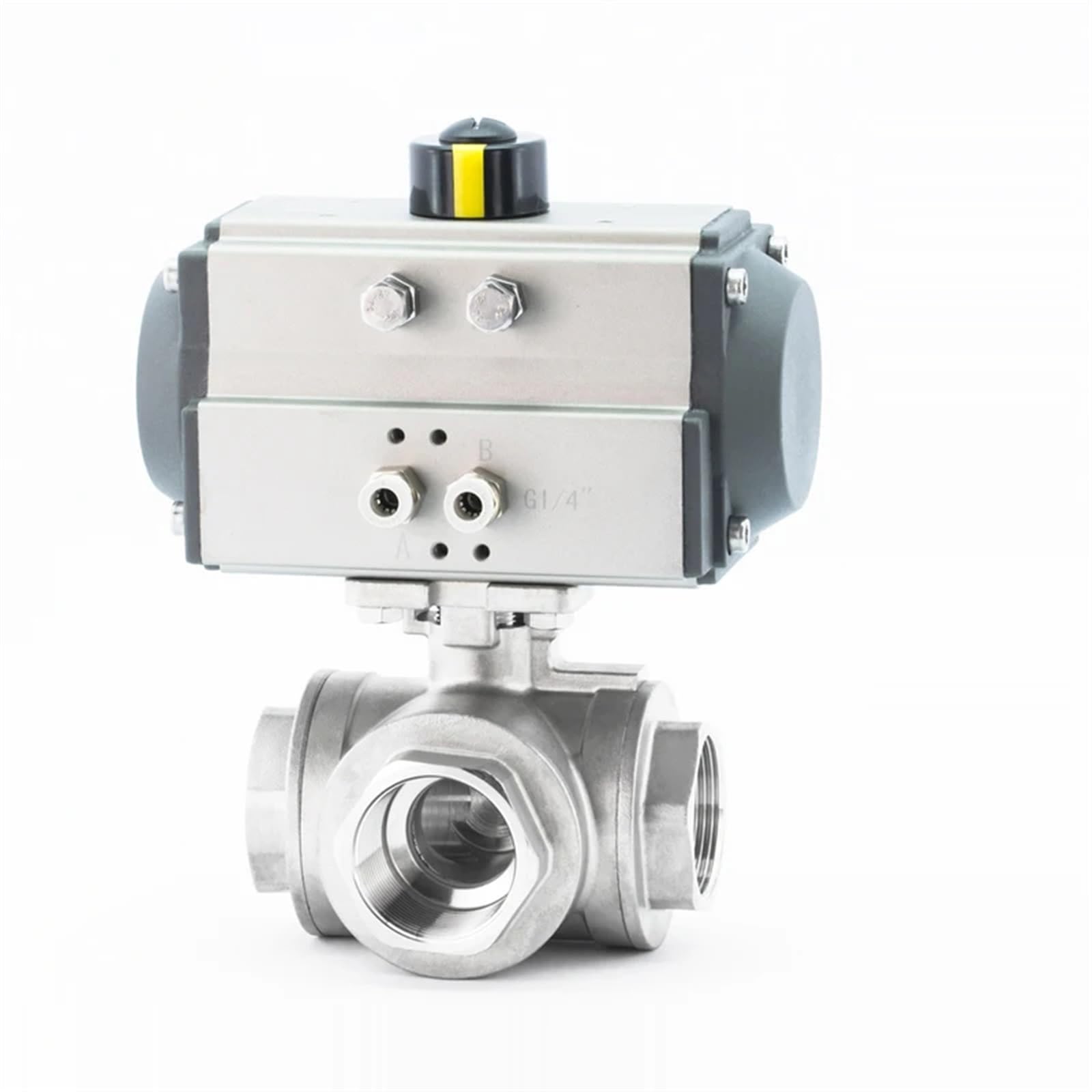 SSDXFJZR DN40 304 Stainless Steel 3 Way High Platform Pneumatic Ball Valve with Double Acting Cylinder(L Type)