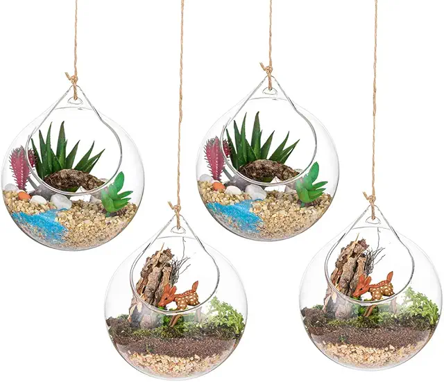 Hanging Glass Globes Terrarium Lumps 4Pcs Glass Planter Large Opening Air Fern Plants Vase Hanger 10cm for Home Party Wedding Garden DIY Design 4Pcs B 10cm