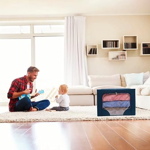 Miniatura 6 de Caja de almacenamiento plegable para ropa, apilable, transparente, para armario, armario, contenedores organizadores, de tela Oxford, con marco de