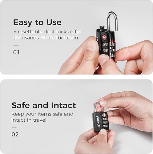 Miniatura 6 de pack all Cerradura de equipaje aprobada por la TSA, indicador de inspección, cuerpo de aleación, candados de combinación de 3 dígitos, cerradura de