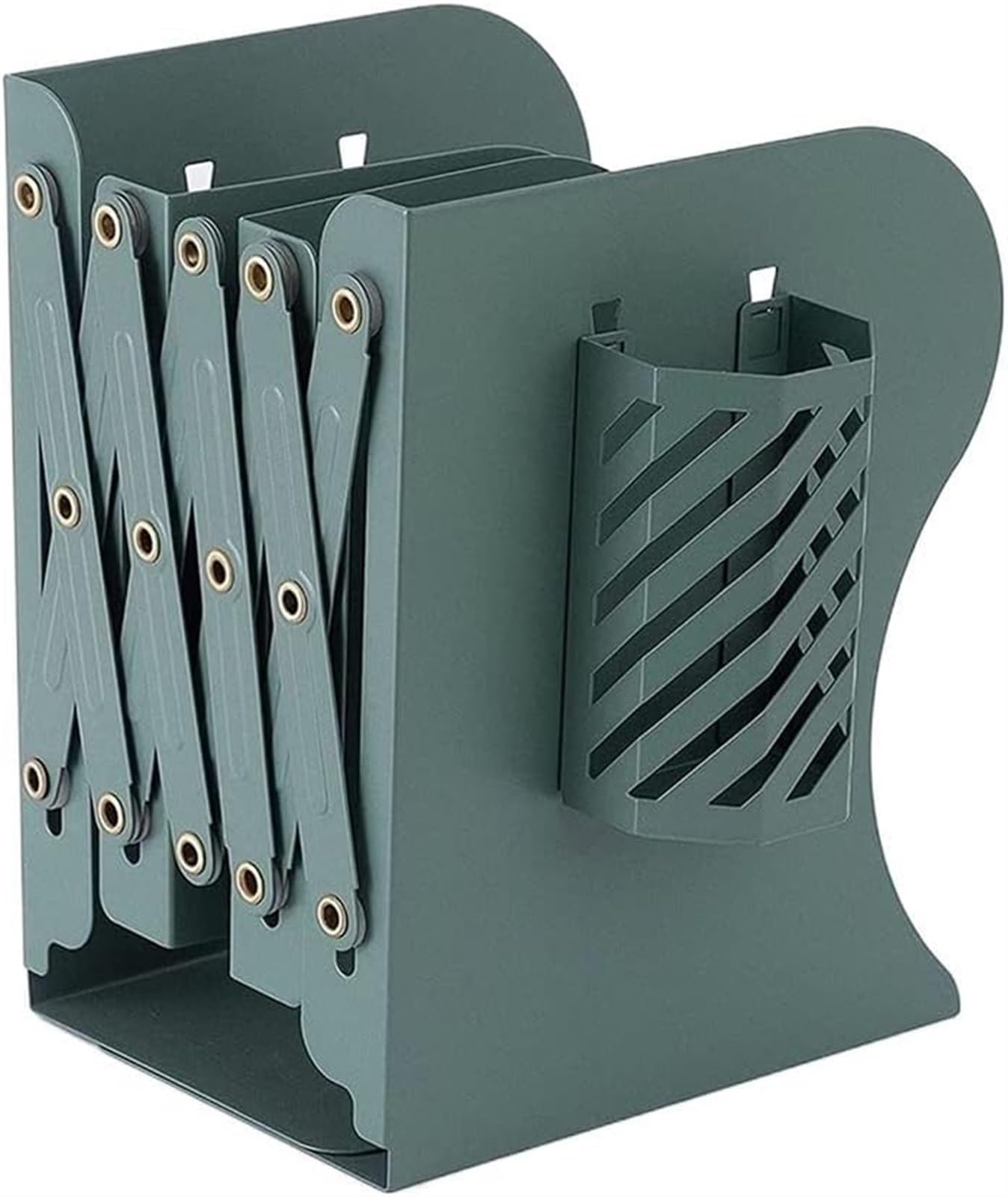 Fermalibri Fermalibri for mensole, fermalibri Regolabile espandibile da scrivania, scaffale in Metallo con portapenne for Ufficio e casa(Green)