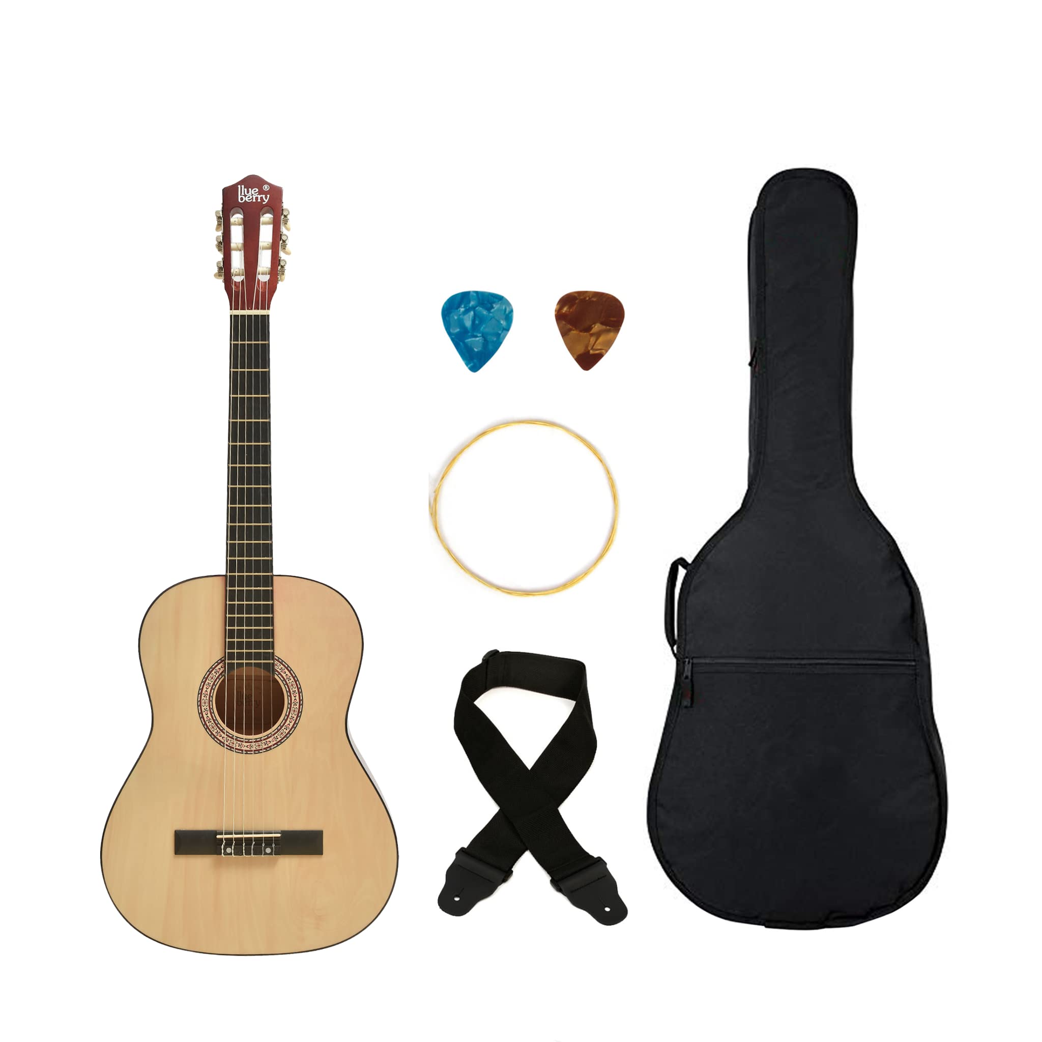 BLUEBERRY VIP-390, Classical Guitar Spruce, Basswood With Bag, Belt, String Set and 2 Picks - 39 Inch (Natural) - Image 2 thumbnail