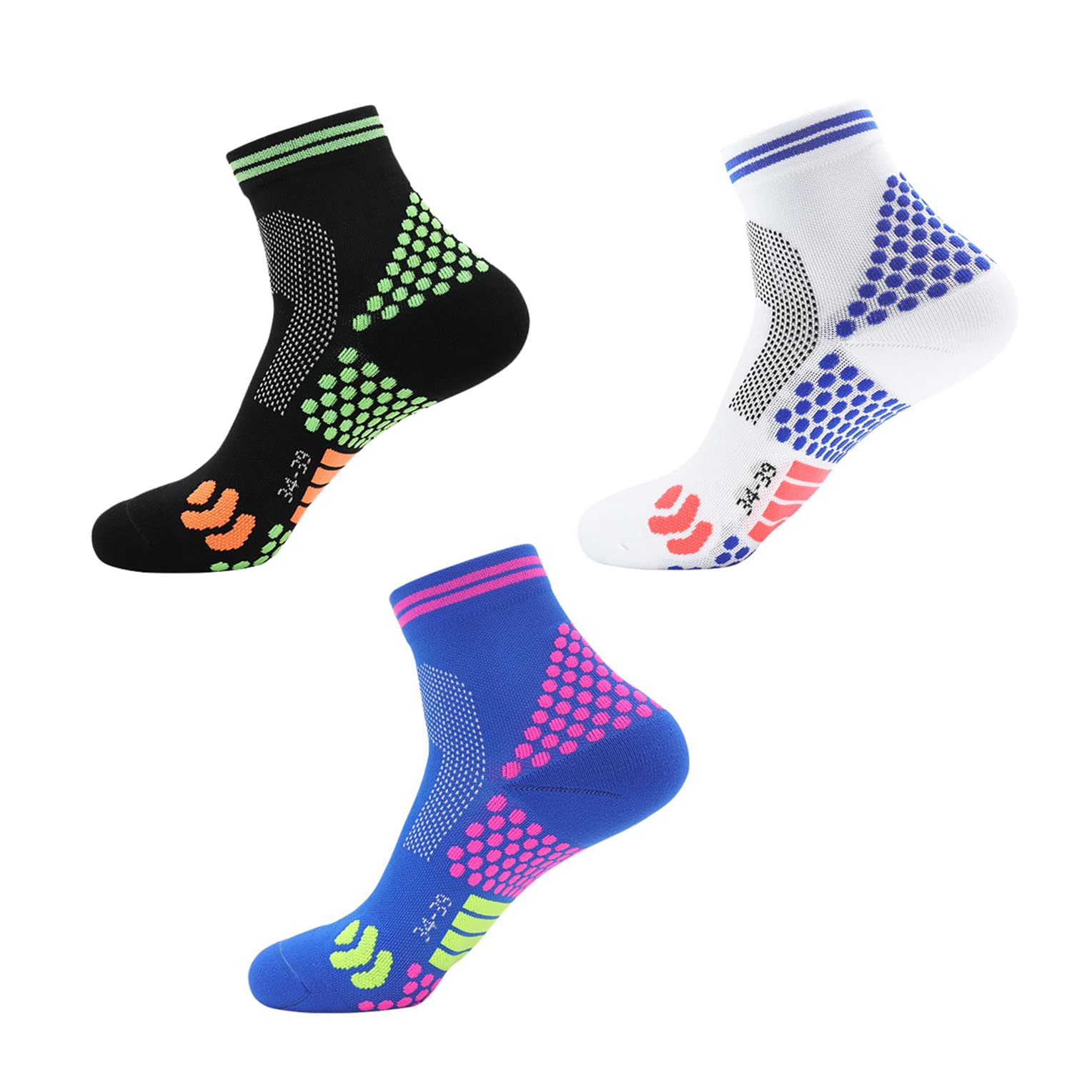 Oaiyeie Far Infrared Schorl Titanium Ion Heightening Booster Socks,Pressure Running Socks for Men and Women (3pcs-a,Large)