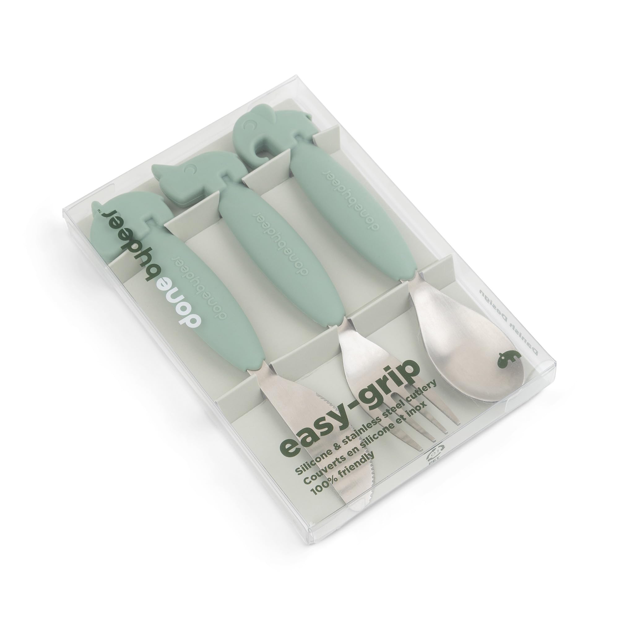 Done by Deer Easy Grip Set Couvert Bebe et Enfant (Cuillère, Fourchette, Couteau pour Bébé) - Ergonomique - Manches en Silicone Antidérapant - Passe au Lave-Vaisselle