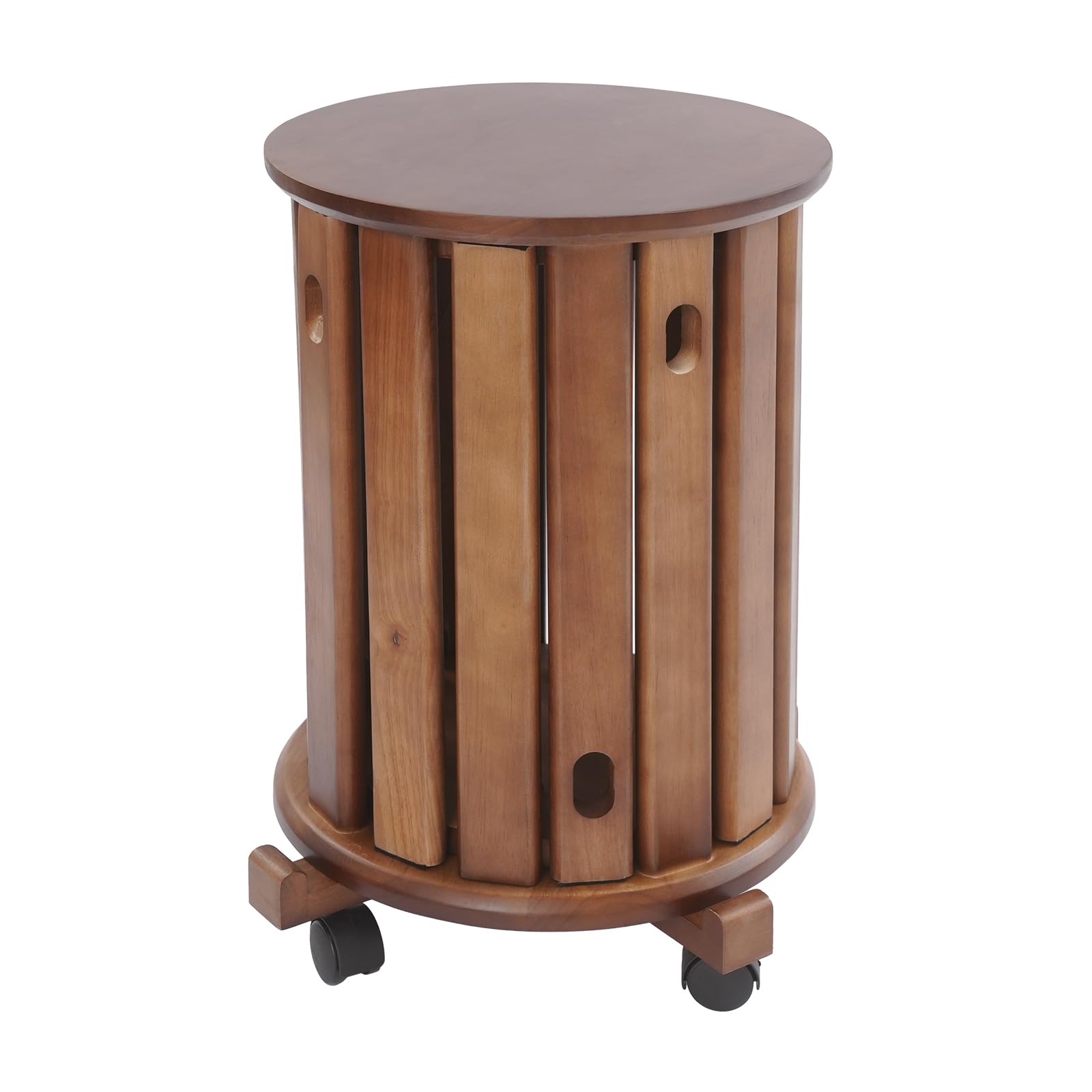 Set di 4 sgabelli impilabili in legno con ruote, per sala da pranzo, comodino rotondo, sgabello da balcone, per cucina, camera da letto, soggiorno (colore noce)