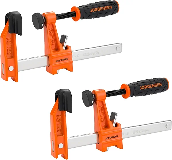 Jorgensen 2-Pack Steel Bar Clamp Set, 4-inch Light Duty, 300 Lbs Load Limit, for Woodworking 4 inch