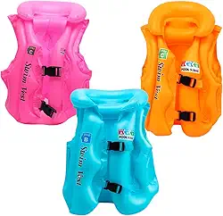Colete Salva Vidas Infantil, PVC Não Tóxico, Inflável, Design de Trava Dupla, com Encosto Protetor, para Piscina e Praia, Duas Válvulas de Segurança