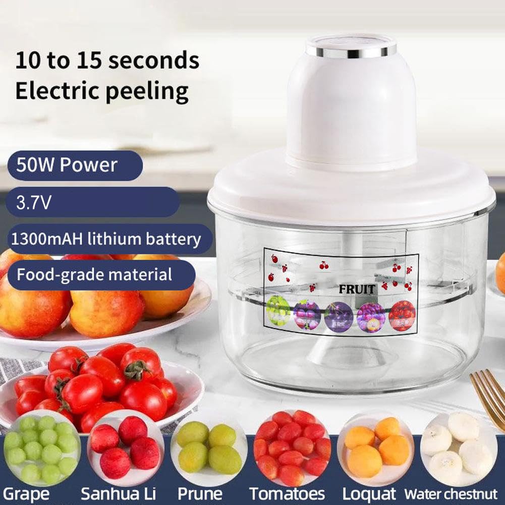 Pelatrice elettrica dell'uva, Strumento Automatico per sbucciare Piccoli Frutti, Estrattore di Pelle per pelapatate, Macchine per Frutta Intelligenti Commerciali Ricaricabili (White)