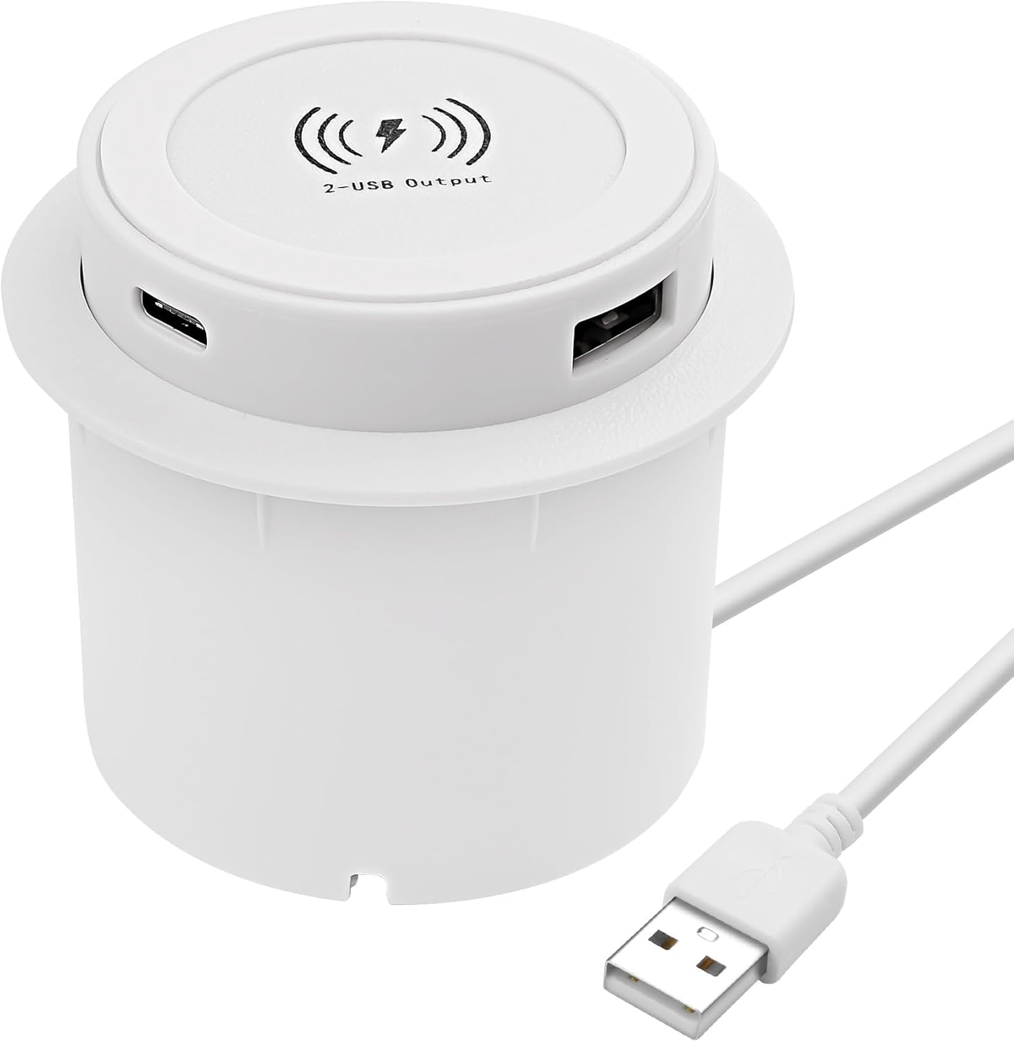 XMSJSIY Embedded Desktop Wi-fi Charger 10W 3-in-1 USB A/Kind C Pop-UP Wi-fi Multifunctional Quick Charging Station for Bedside Desk Desks Furnishings (White) -1PC