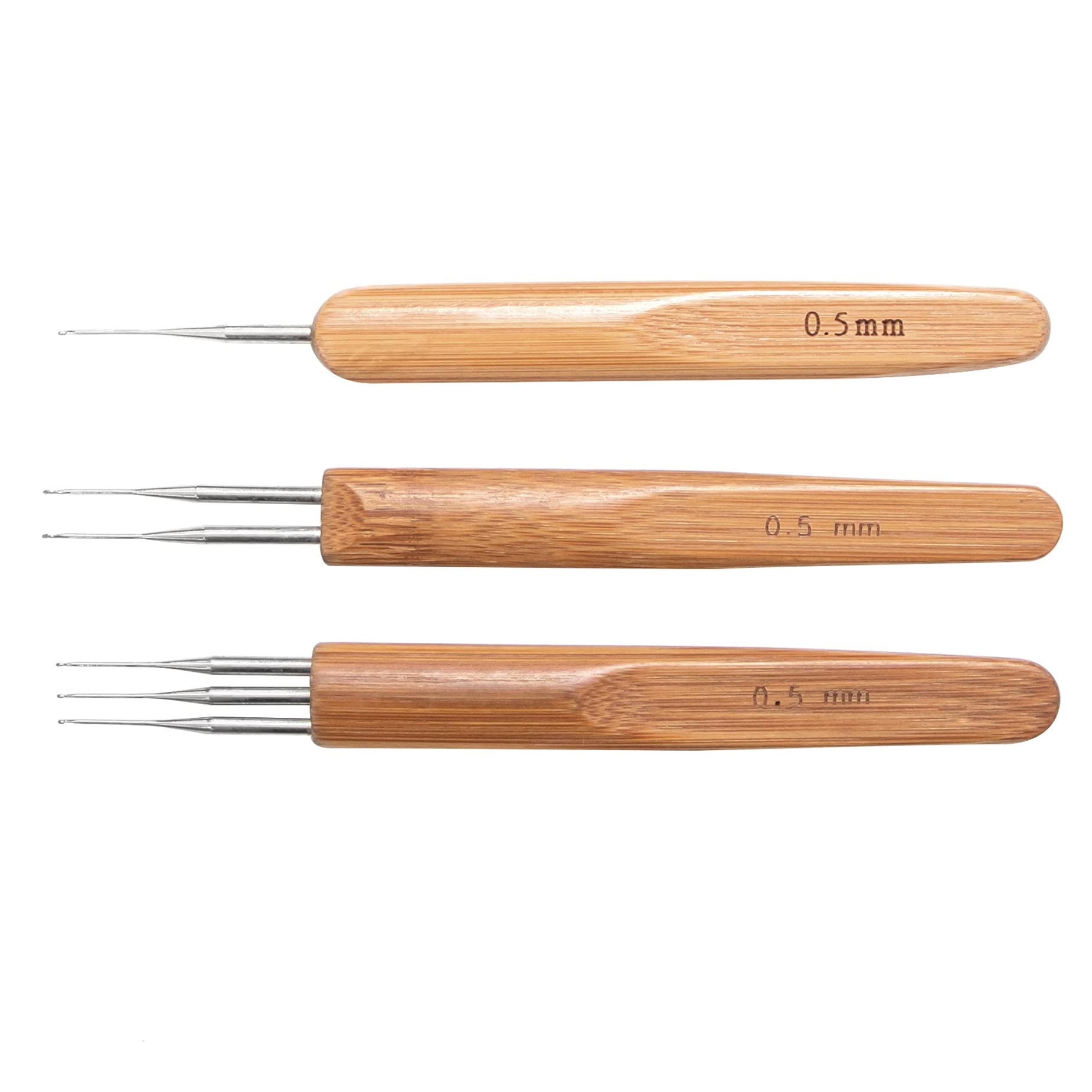 Framendino1 Hook, 2 Hooks, 3 Hooks Dreadlock Crochet Hook for Hair Lock Weaving Dread Needle Tool for Braid Craft Bamboo Handle (3 Packs, 0.5 mm)