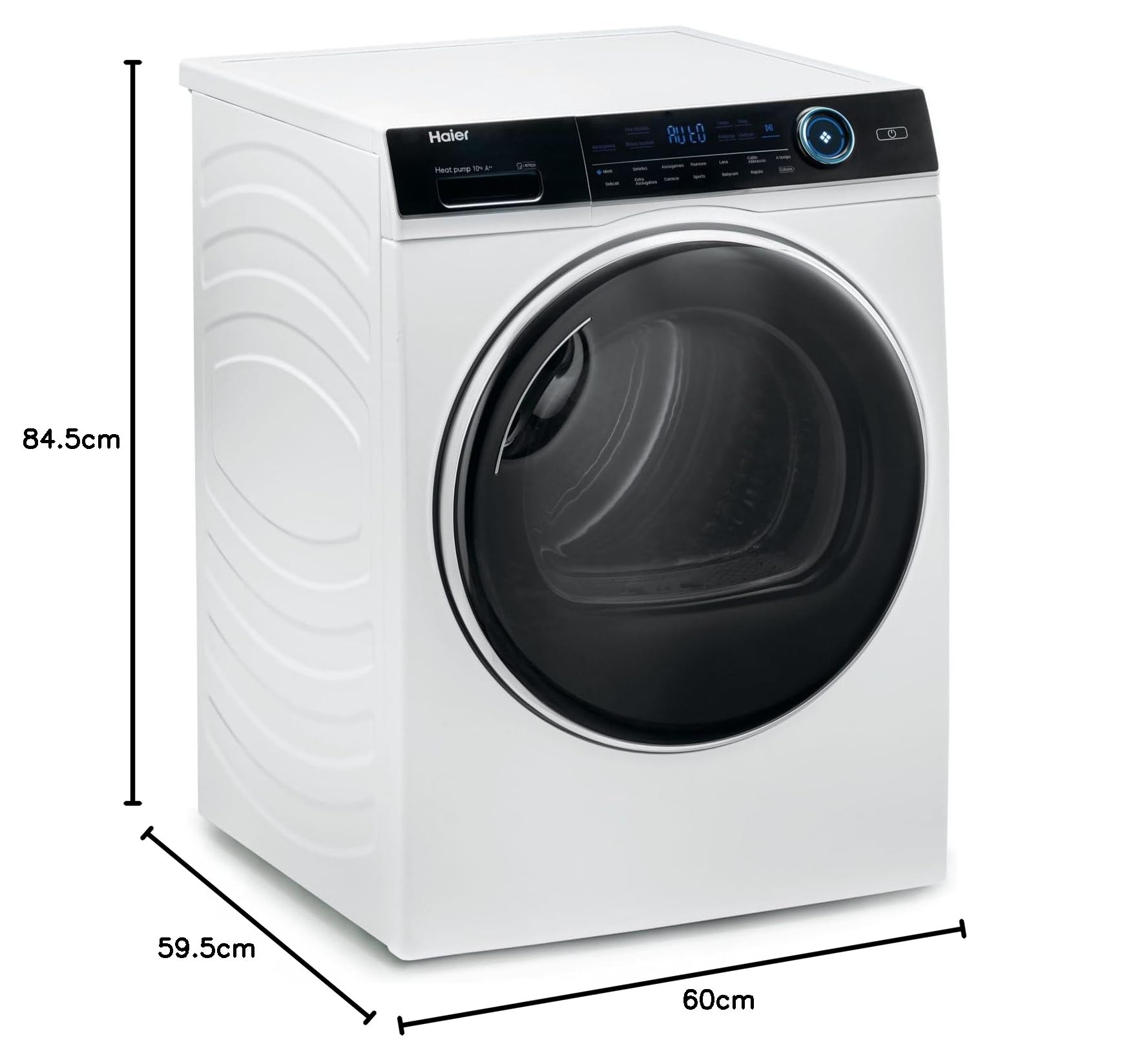 Haier, I-Pro Serie 7, HD100-A2979N-IT, Asciugatrice, 10 KG, Classe A ++, 66 dB, Vapore, 14 programmi, Bianco, AxLxP 84,5x59,5x67,5 cm