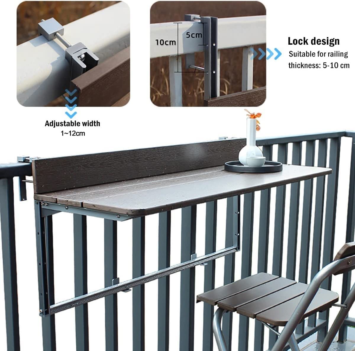 Tavolino Da Balcone Pieghevole Gdmokle - Regolabile In Altezza, Alluminio