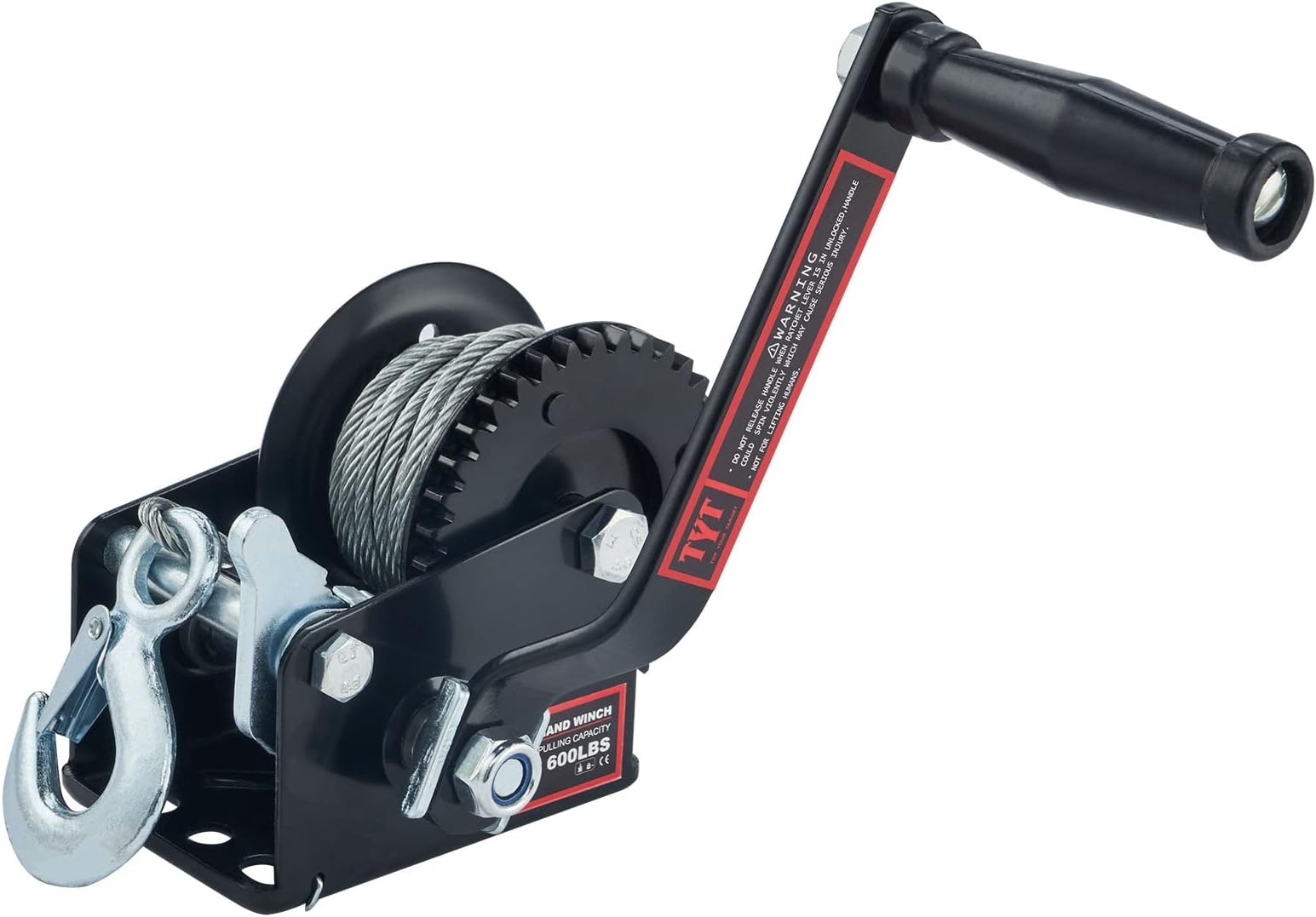 600LB Boat Trailer Winch with 6M Steel Wire, Hardened Steel Gear Heavy Duty Hand Winch, Operated Two-Way Ratchet Cable Winch, Ratio 3.2:1 Crank Small Winch for ATV UTV Marine Jet Ski Trailer Winch