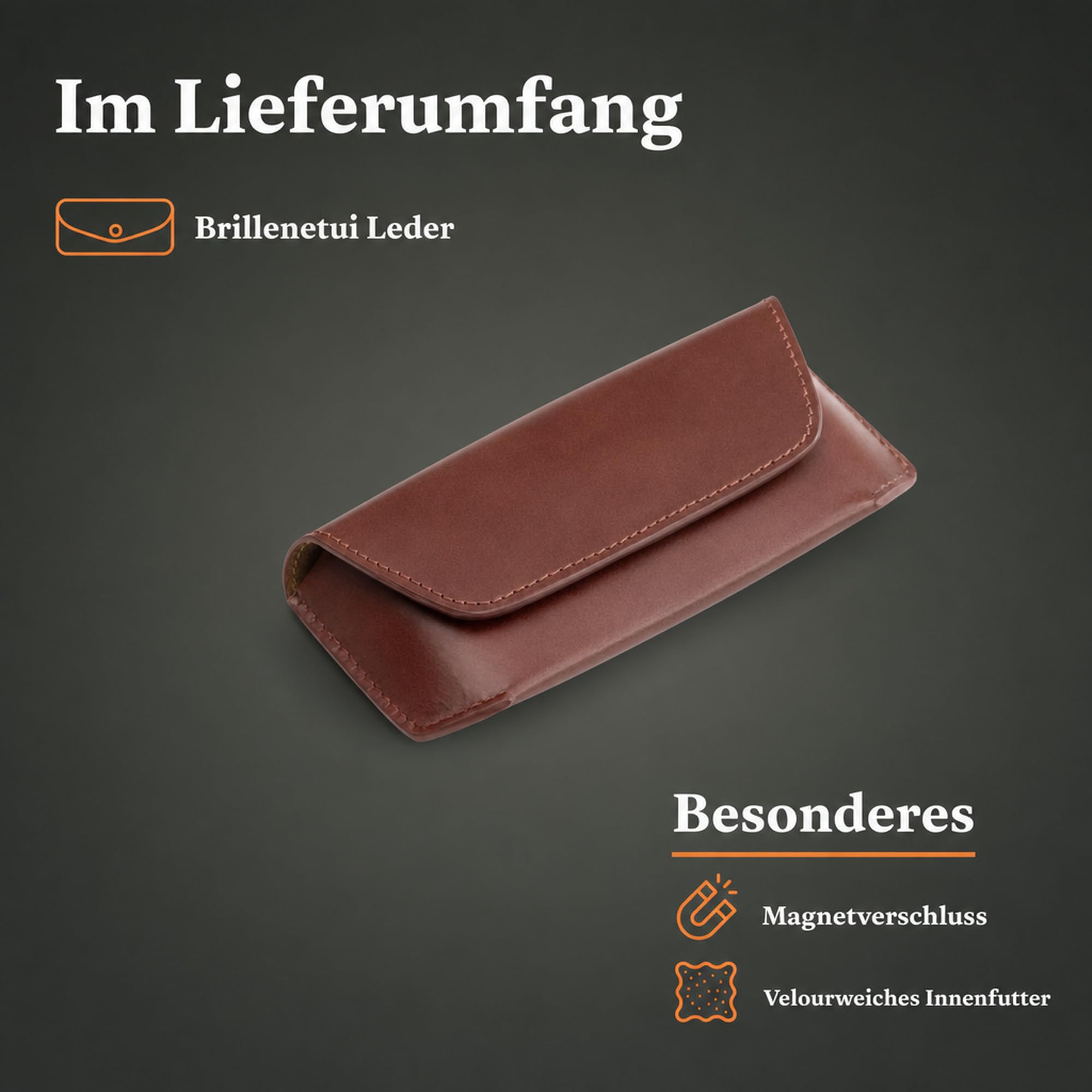 Torquato Brillenetui Leder, Büffelleder, Magnetverschluss, 17,5x8 cm | velourweiches Innenfutter, individuelle Patina, für Brillen und Lesebrillen, Geschenk mit Charakter