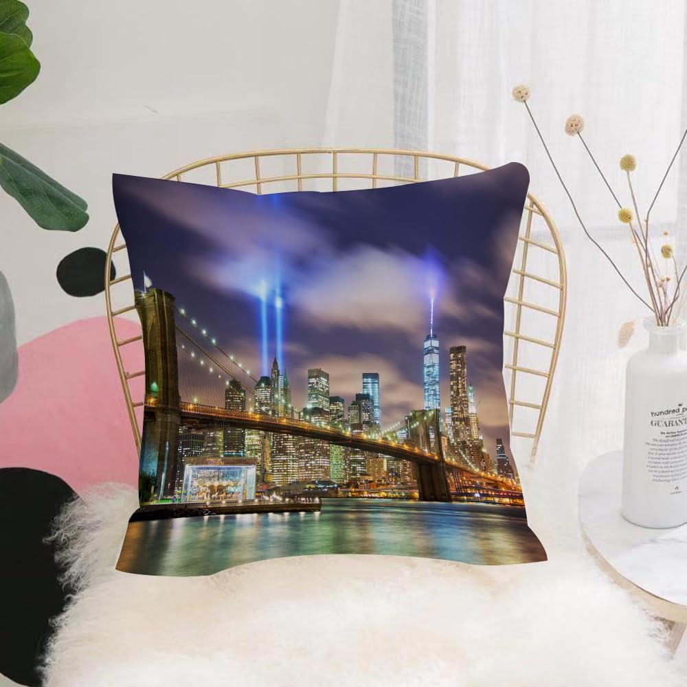 HYOSXW Cushion Cover,Throw Pillow Case Home Decorative for Living Room Bedroom Sofa Chair 16X16 Inch,Apartment Decor, Manhattan skyline with Brooklyn Bridge and Towers of Lights in,Pillowcase 40X40cm