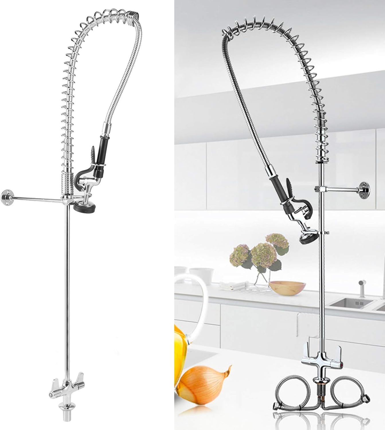 Commercial Kitchen Faucet with Pull Down Sprayer and Pre Rinse Spray Head G1/2 Vertical Sink Faucet for Bar Counter EQ2801A Model (Without Pendulum)