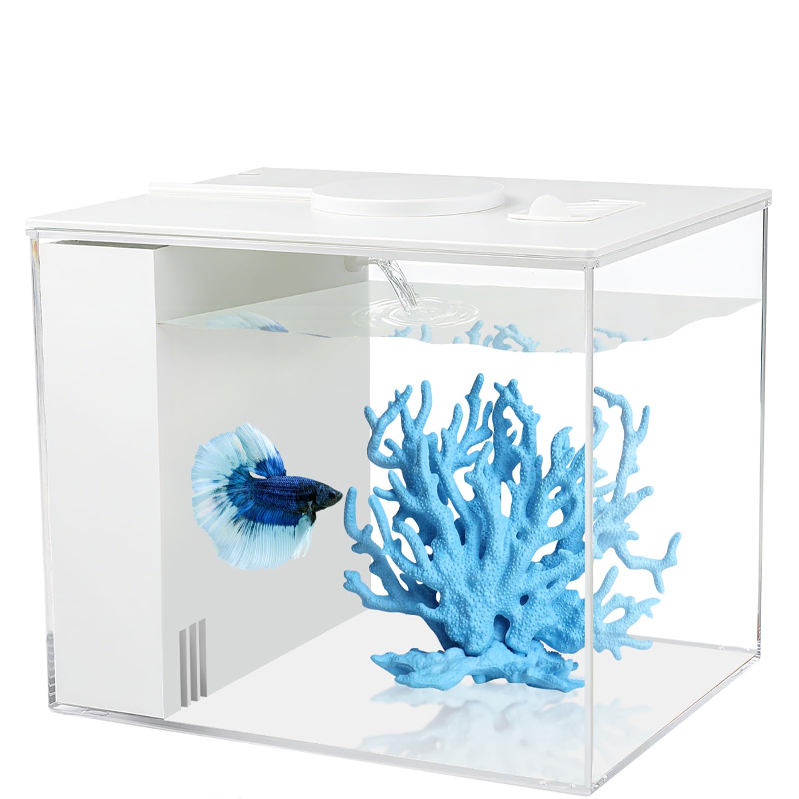 Betta Fish Tank Small Aquarium 3.8L/ 0.83UKgal Self Cleaning Fish Tank Starter Kit with Filter,Light and Adjustable Water Pump All-in-one Smart Desktop Aquarium for Shrimp Goldfish