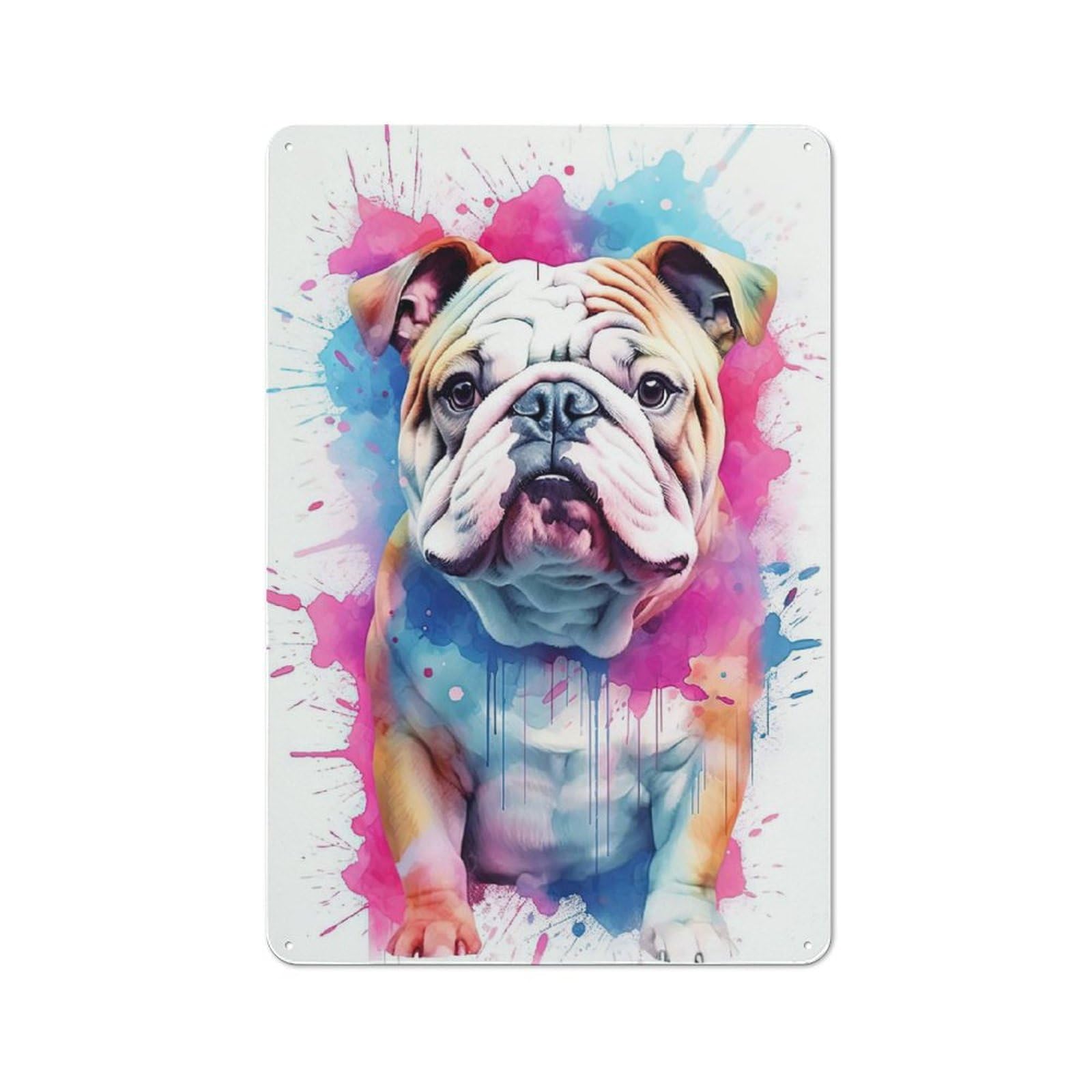 Junmoney Style-8 Baby Bulldog Watercolor Rustic Tin Sign 30X20cm, Vintage Porch Wall Decor For Conservatory, Home Bar Or Utility Room