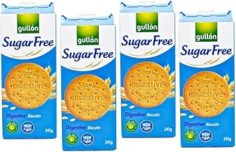 GULLON SUGAR FREE DIGESTIVE BISCUITS (4x245g) | Sugar Free Biscuits | Digestive Biscuits | Multi Pack | Sugar Free Biscuits For Diabetics | Digestive Biscuits Plain | Available for Hamper
