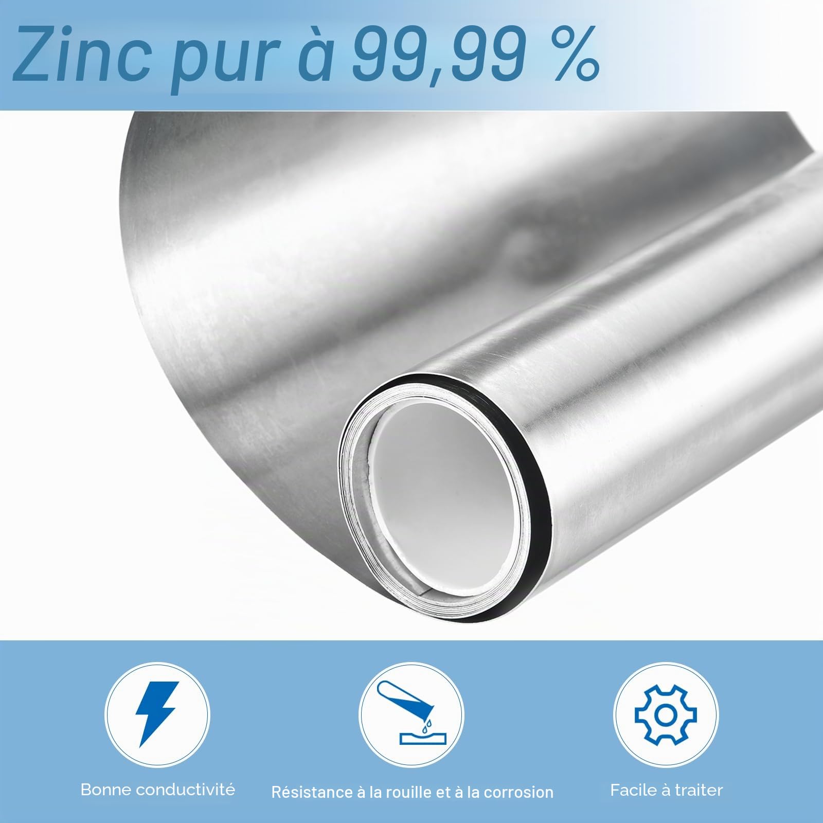 sourcing map 1 feuille de zinc, 99,99 % de haute pureté, plaque de haute pureté, 0,2 x 150 x 1000 mm, bande d'anode pour laboratoire scientifique, industrie, bricolage
