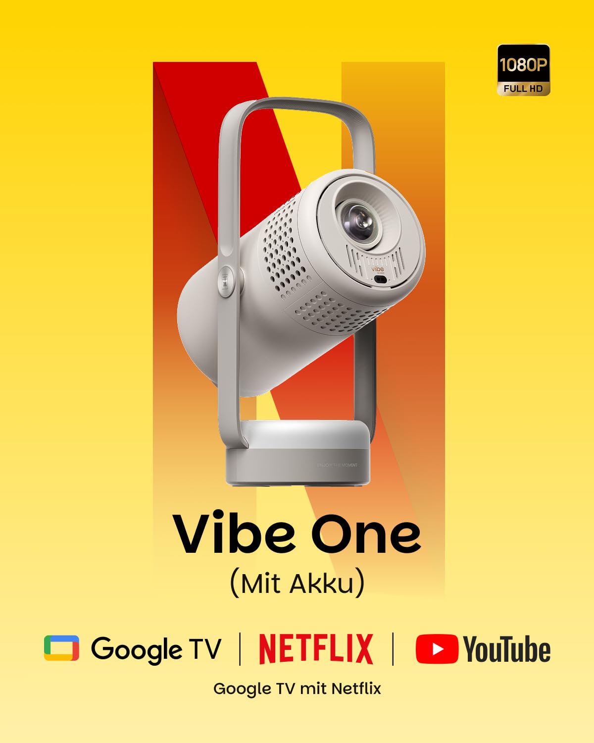 XGIMI Vibe One mit Akku, Smarter tragbarer Mini-Beamer, 1080p-Projektor, Google TV mit Netflix, Sound by JBL, Autofokus & automatische Trapezkorrektur, HD-Outdoor-Beamer für Ihr Zuhause (Cloud Ash)