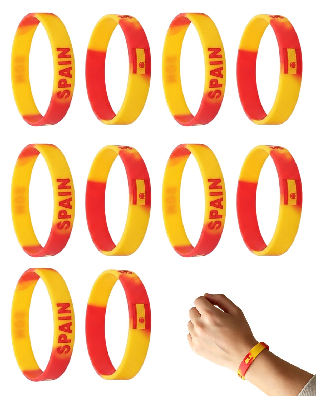 TISCH Bracelets Coupe du Monde 2026 Espagne - Lot de 10 Silicone, Drapeau Espagne. Idéal Fans USA Canada Mexique, Événements Sportifs Confort durable.