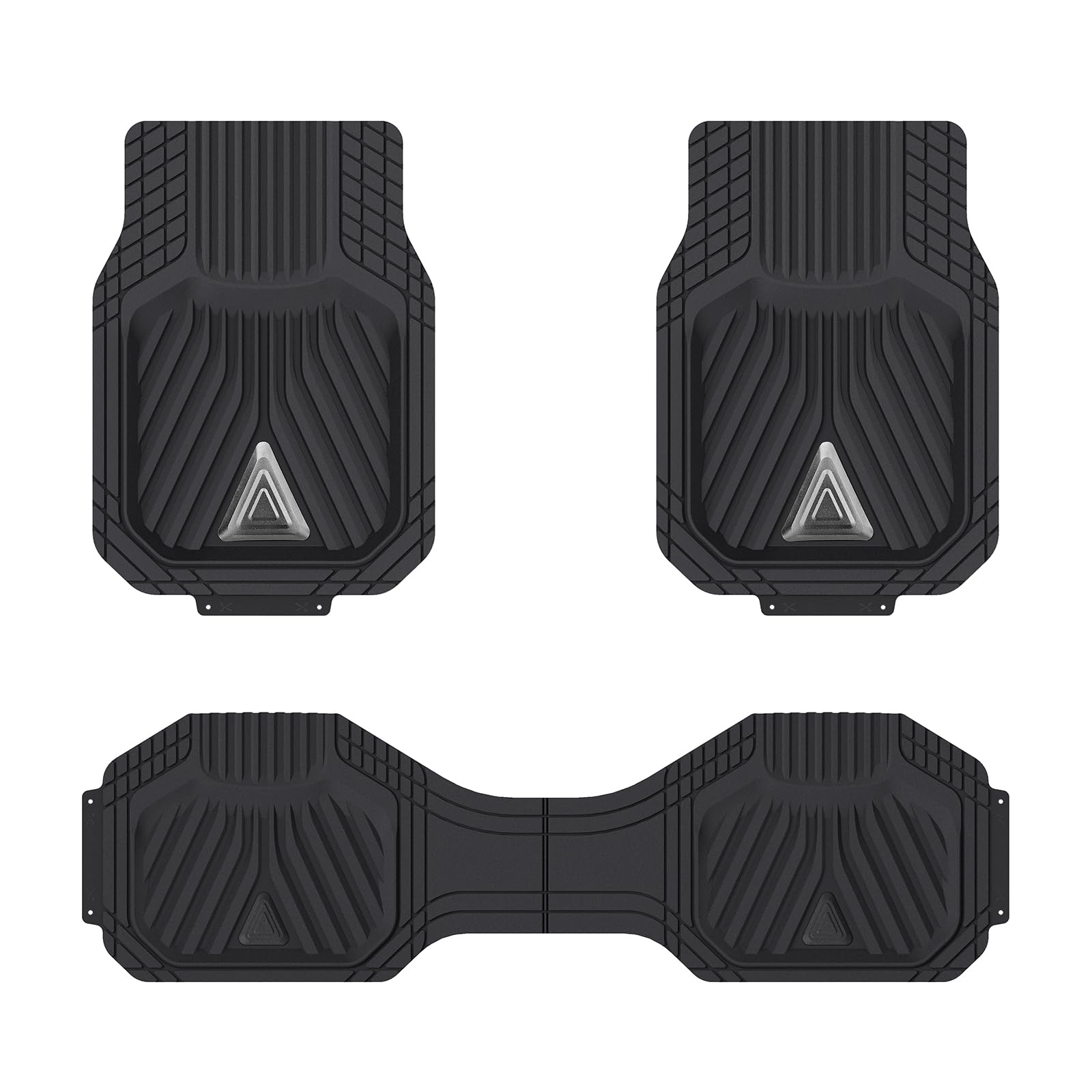 August Auto Heavy Duty Rubber Floor Mats Durable All Weather Black with Silver Aluminum Car Mats with Deep