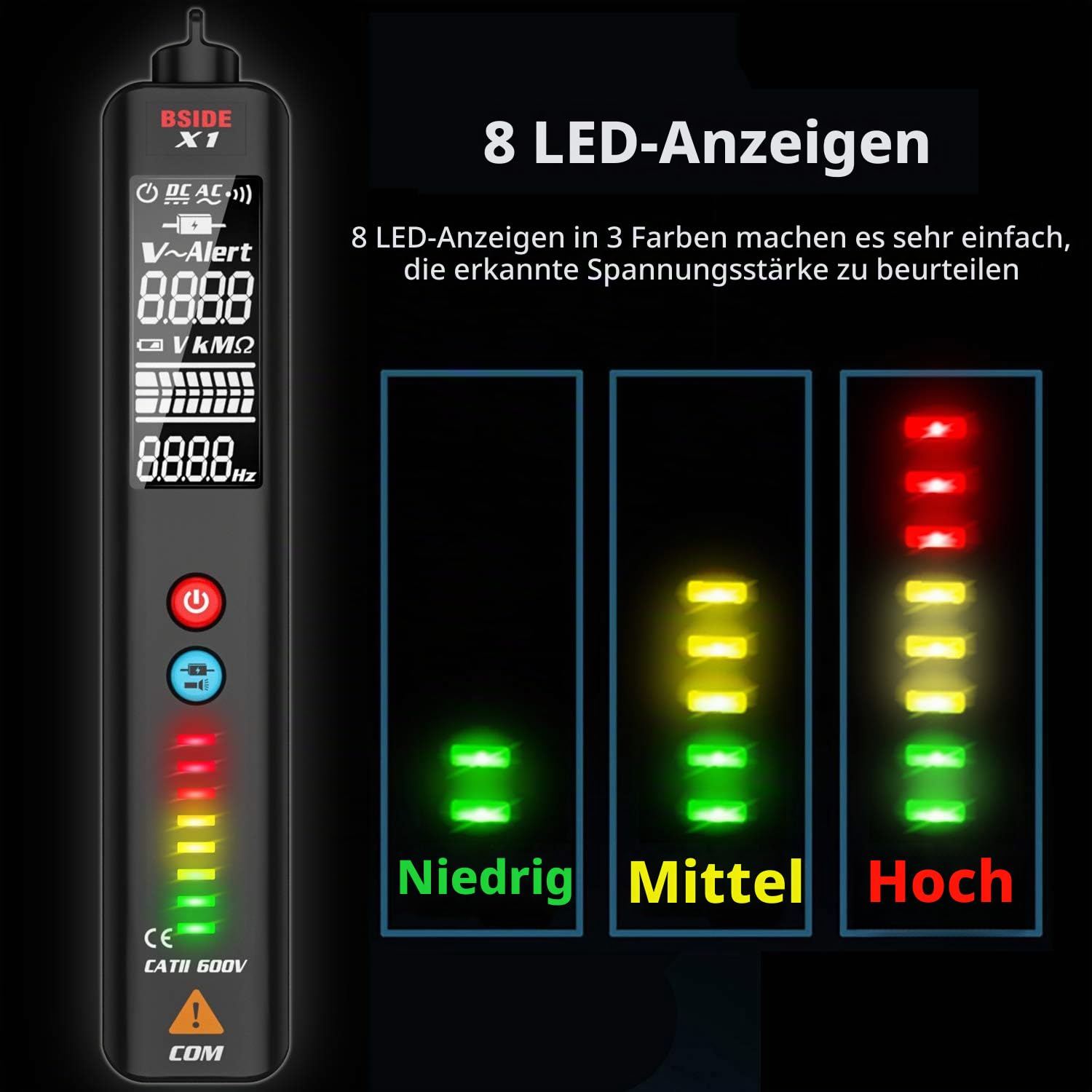 BSIDE Digital Multimeter & Spannungsprüfer KIT mit Großem Farb Display Automatisches Taschenmultimeter und Elektriker Tester Combo Kit KFZ Multifunktionstester Set für Elektrotechnik Verkabelung