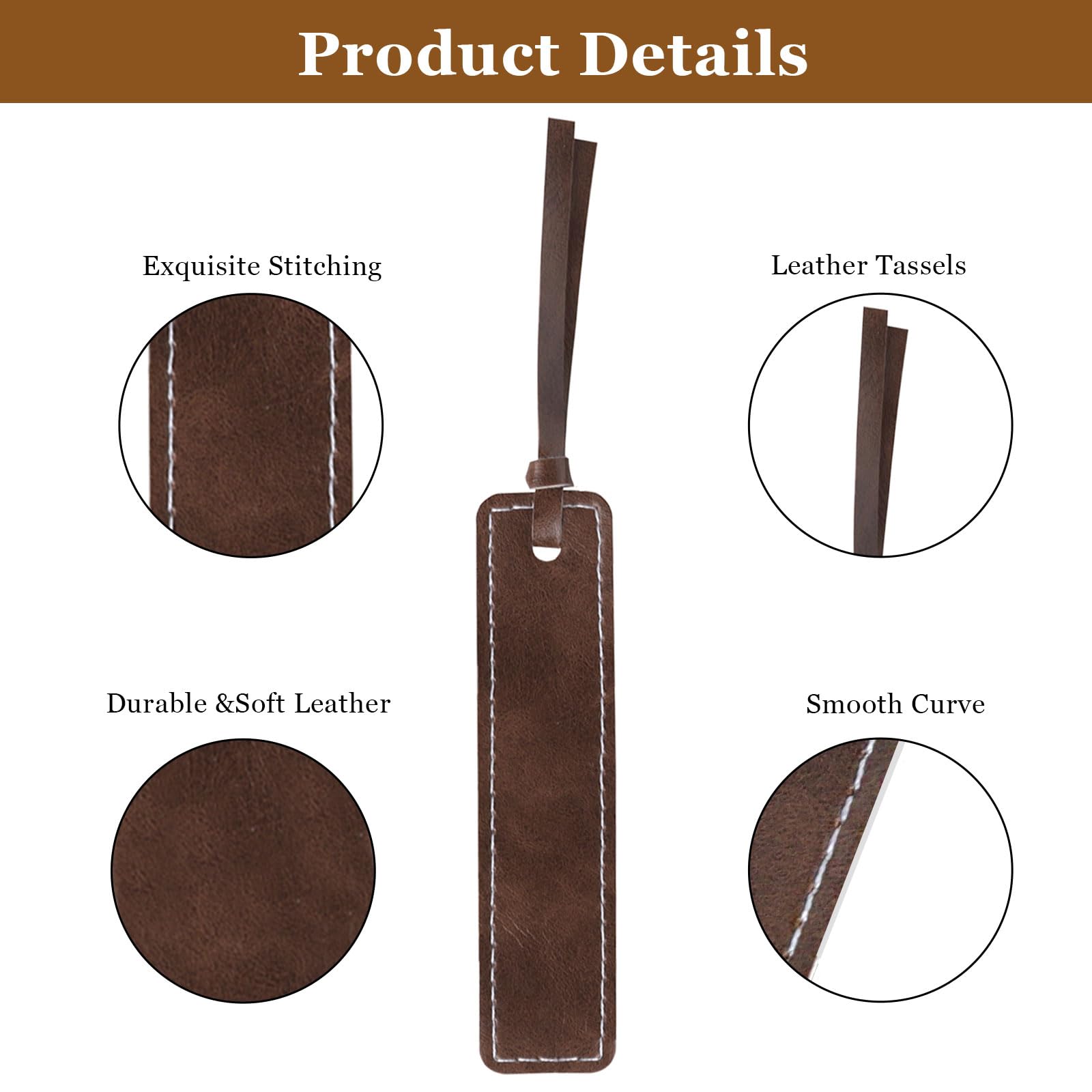 DAJISI 6PCS Leather Bookmark for Women Men Multicolor Genuine Leather Bookmarks with Tassel Simple Elegant Book Markers Meaningful Gift for Reader Book Lovers (6 Color) - Image 3