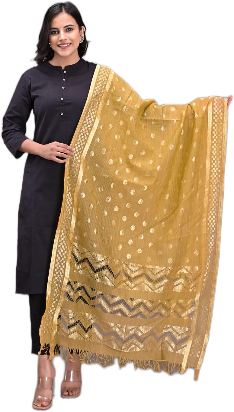 GenericIndian Handicrafts Silk Women/Girls Stylish Zari Polka Dots Dupatta-01