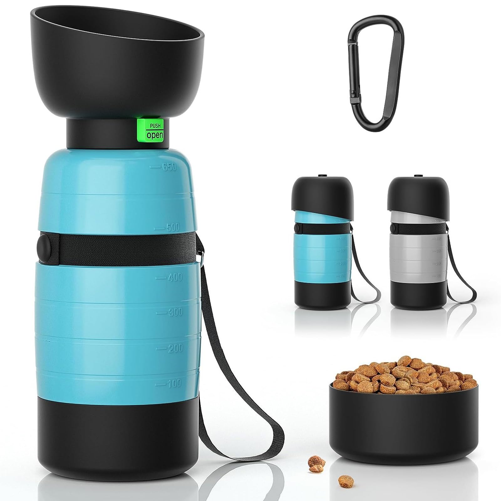 Hundewasserflasche 650ml inkl 150ml Futterbehälter Klappbar Tragbar Auslaufsicher BPA-frei Lebensmittelecht Welpenwasserspender Für Outdoor Wandern Reisen Gassi gehen(Gray 2 pcs)