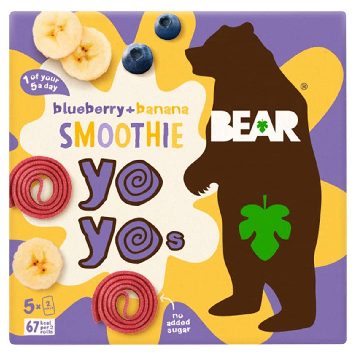 BEAR Smoothie Blueberry & Banana Yoyos - Dried Fruit Rolls - Healthy - Vegan - 20g (5 packs)