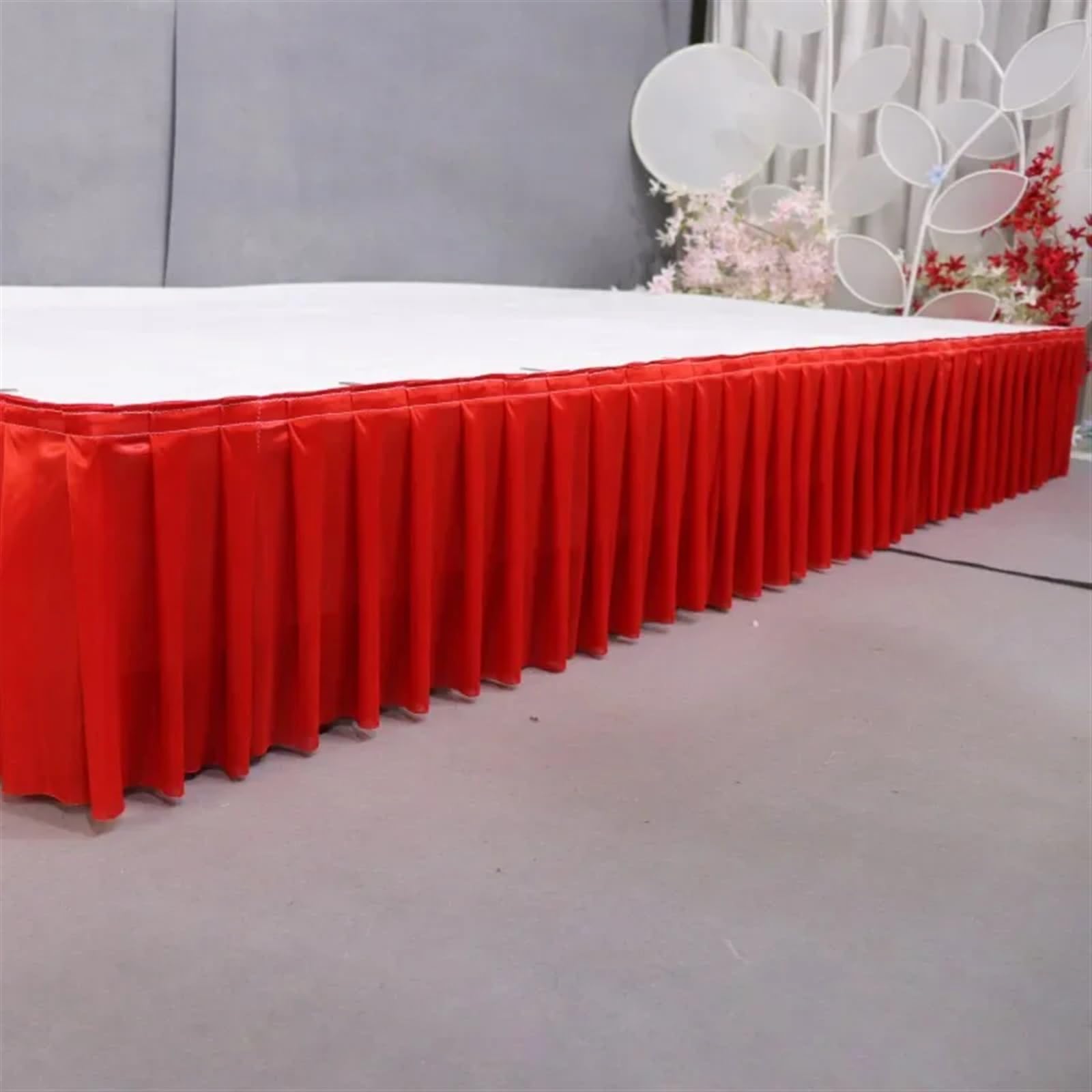 MMYUAK Party Table Skirts Pleated Table Skirt Wedding Backdrop Curtains Table Cothes For Birthday Banquet Stage Table Skirting Event Party for Home Decor(Red,H80cm x L300cm)