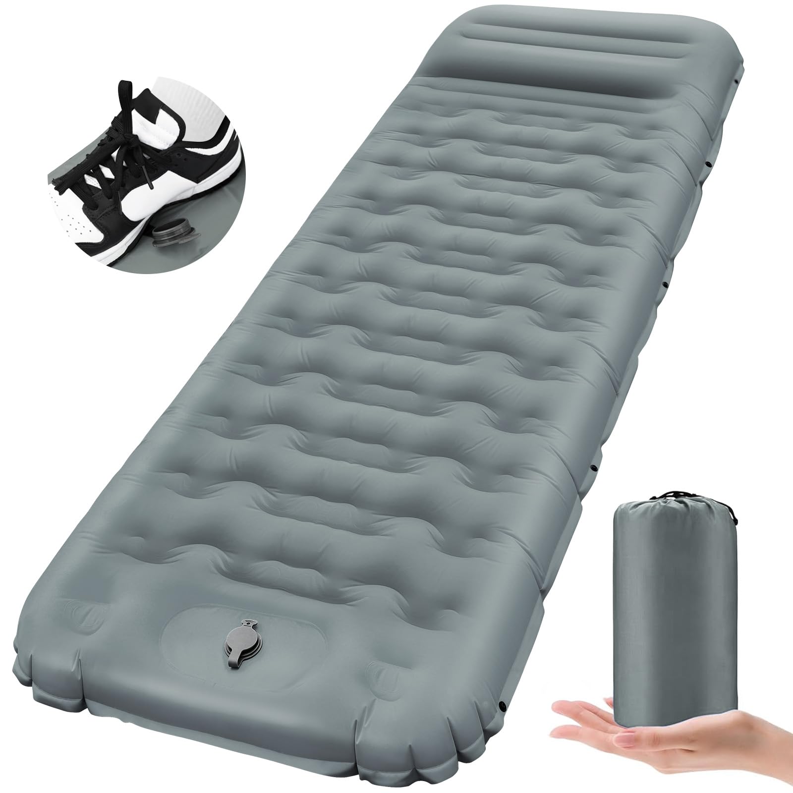 Isomatte Selbstaufblasend mit Fußpresse Pumpe, 12cm Verdicken Isomatte Camping, Ultraleicht Luftmatratze Kleines Packmaß, Aufblasbare Matratze Campingmatte Schlafmatte für Outdoor Camping