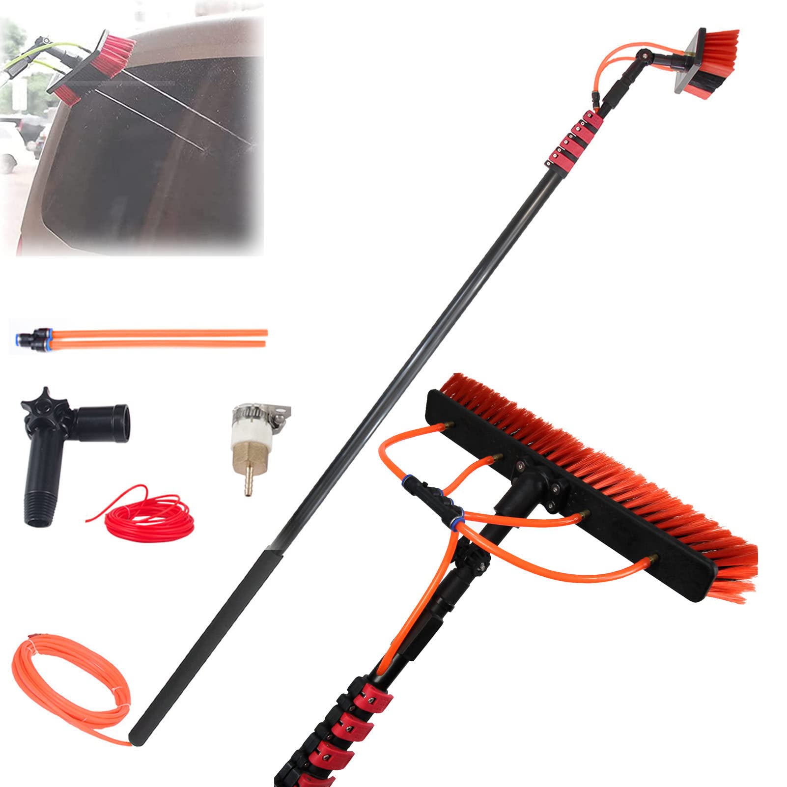 Aioneer Solar Panel Cleaning Brush Telespole Water Fed Brush Spray Washer, Outdoor Window Cleaning Kit With Extension Pole For Photovoltaic Panel Cleaning,30Cmbrush-29Ft/9M/55Cmb-55cmbrush-24Ft/7.2M
