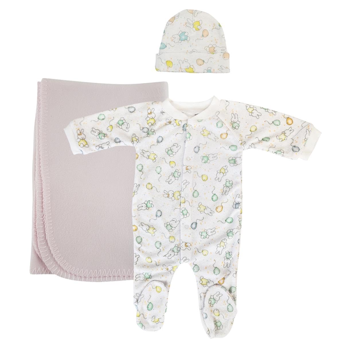 Bambini NC-0955S Girls Newborn Baby 3 Piece Layette Sets White & Pink