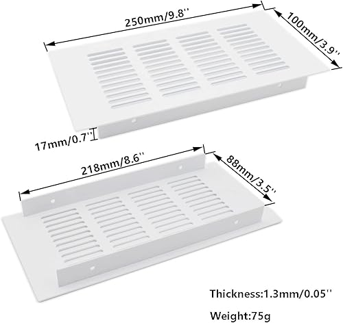 Miniatura 9 de 2 fundas para ventilación de aire, rejilla de ventilación de aleación de aluminio blanca rectangular, cubierta de rejilla de metal para armario,
