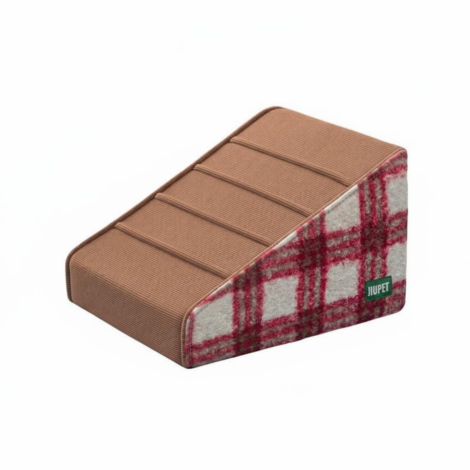 Colcolo Escalera para Perros Escalón Rampa Mascotas Peldaños Antideslizantes Espuma Rebotante con Fondo de Silicona y Funda Lavable Adecuada para Cama Bajar, Rojo+Cuadro+Marrón, Size to 1