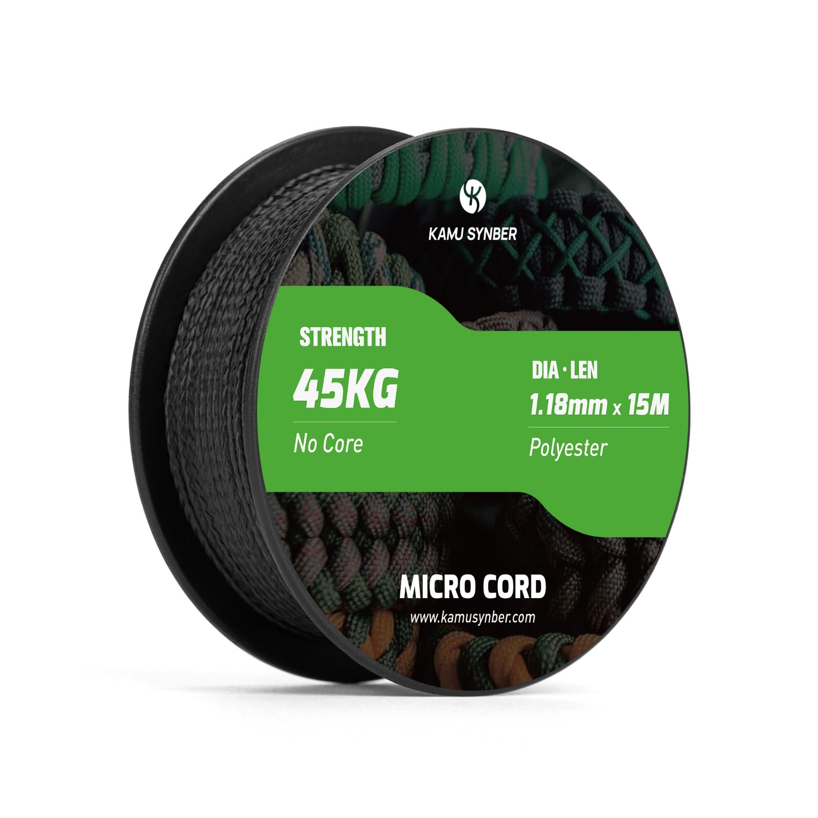 Kamu Synber Micro Cord 1.18mm Paracord Braided Rope 15m Spool for Bracelet, Crafting, Jewelry Making, Key Chains | Support 45kg | Black