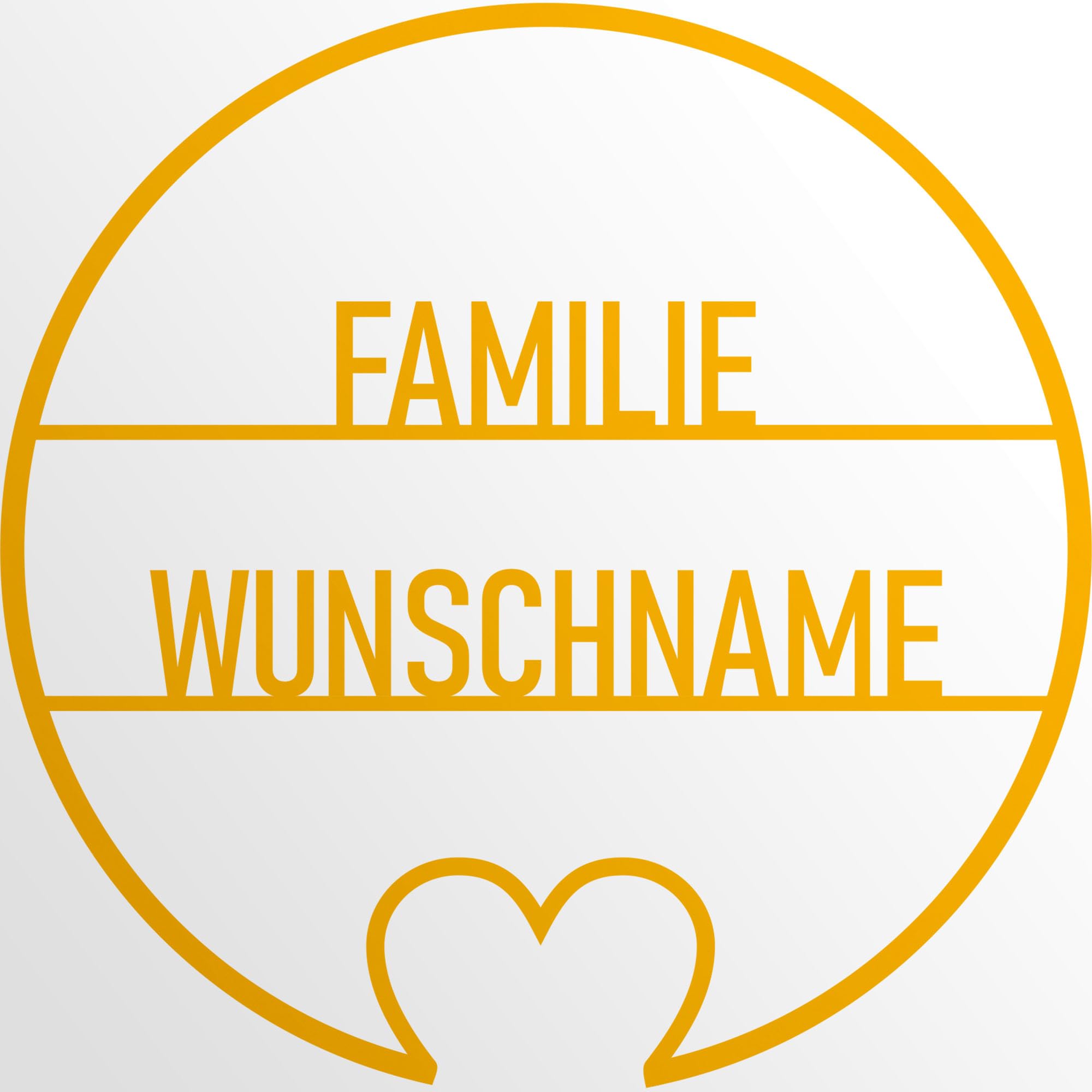 INDIGOS UG - Plaque de porte en aluminium composite - Cercle cœur - Jaune - 90 cm - Nom au choix - Plaque nominative, plaque de porte d'entrée - Texte souhaité personnalisé - Plaque pour famille,